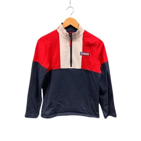 Vineyard Vines Youth L 16 Red White Blue Colorblock 1/2 Zip Mock Neck Sweatshirt - Picture 1 of 9